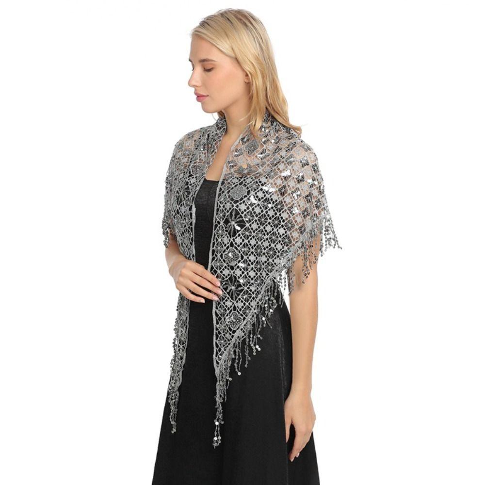 Sequins Triangle Shawl Capes Belly Dancing Scarf Shiny Sequins Tassel Shawls Belly Dancing Belt