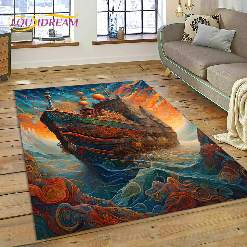 Ancient Pirate Ship Boat,Barque,Sailboa Rug Carpet for Living Room Bedroom Decor,Floor Mat Non-slip Decoration for Sofa Doormat