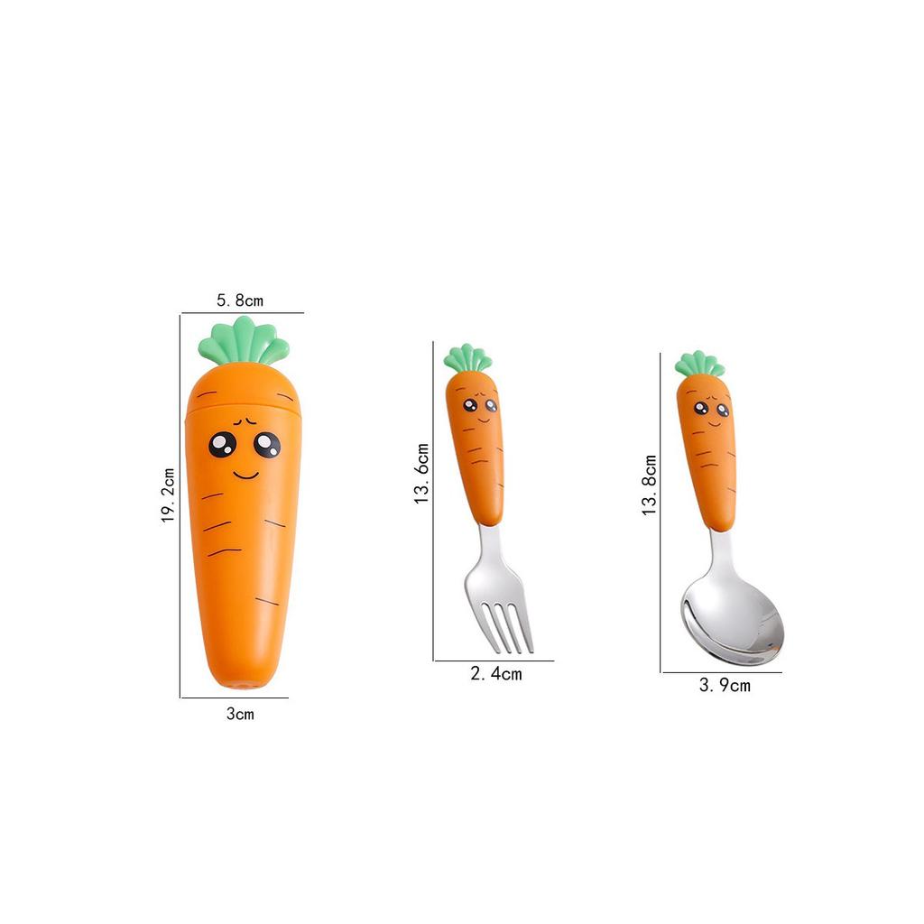 3-piece Creative Cartoon Carrot Tableware Set Stainless Steel Children's Fruit Food Supplement Fork Spoon Short Handle Tableware