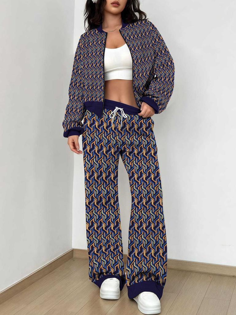 Grid New Autumn And Winter New European And American Women'S Clothing Striped Printing Suit Women