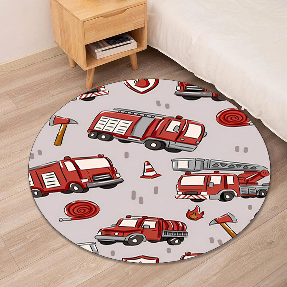 Fire Truck Printed Round Rug Carpet Chair Rug Area Rug Entryway Doormats,for Office Chair Living Room Bedroom Kitchen Room.