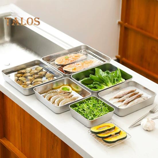 Kaufe 3-teilige Aufbewahrungsbox aus Edelstahl für Lebensmittel, Frischhaltung, leicht zu reinigen, mit Deckel, glatte Oberfläche, quadratische Teller für das Essen zu Hause zum Preis ab 9.47