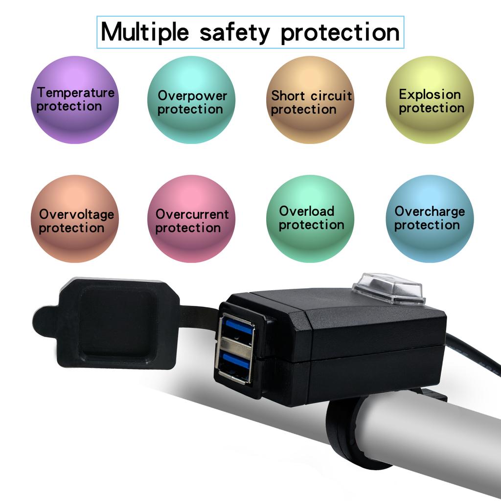 Podwójna ładowarka USB do motocykla, 24W ładowarka USB do telefonu Wodoodporny adapter USB na kierownicę motocykla Szybkie ładowanie Podwójna ładowarka USB do motocykla 12V/24V