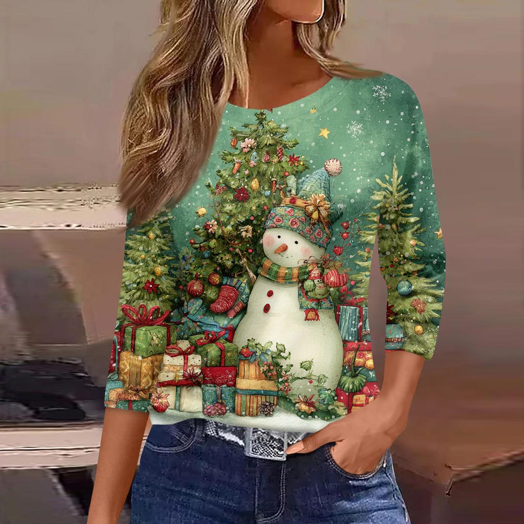 3/4 Sleeve Shirts For Women Print Graphic Tees Blouses Casual Plus Size Basic Tops Pullover