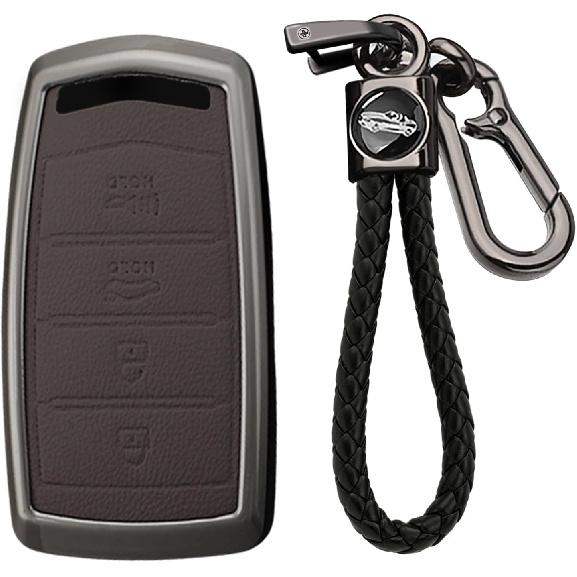Leather Metal Shell Car Key Fob Cover Case Compatible With Genesis G70 2020
