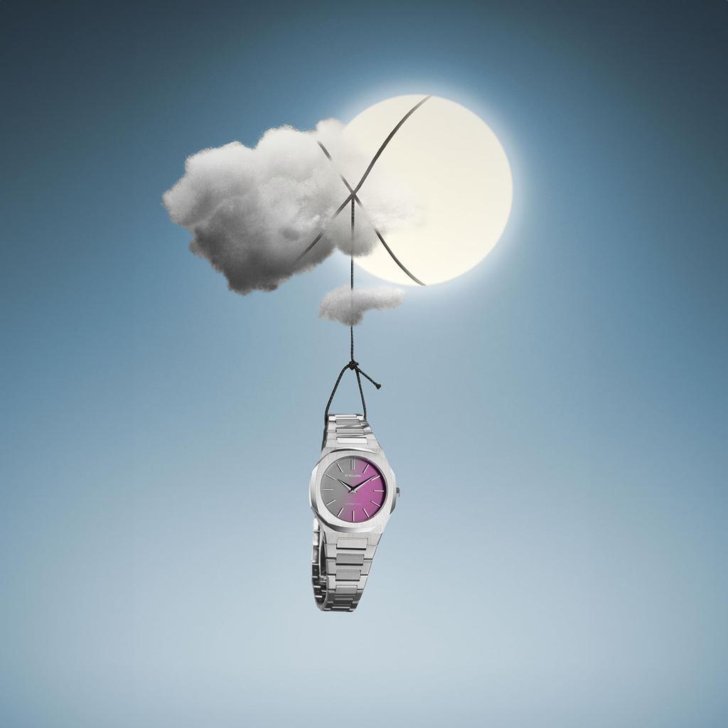 D1 Milano Ultra Thin Solar Sync Authorized Women's Watch, UTBL36, 30mm, Violet/Silver, UV-Inspired Color-Changing Watch. Distributor.