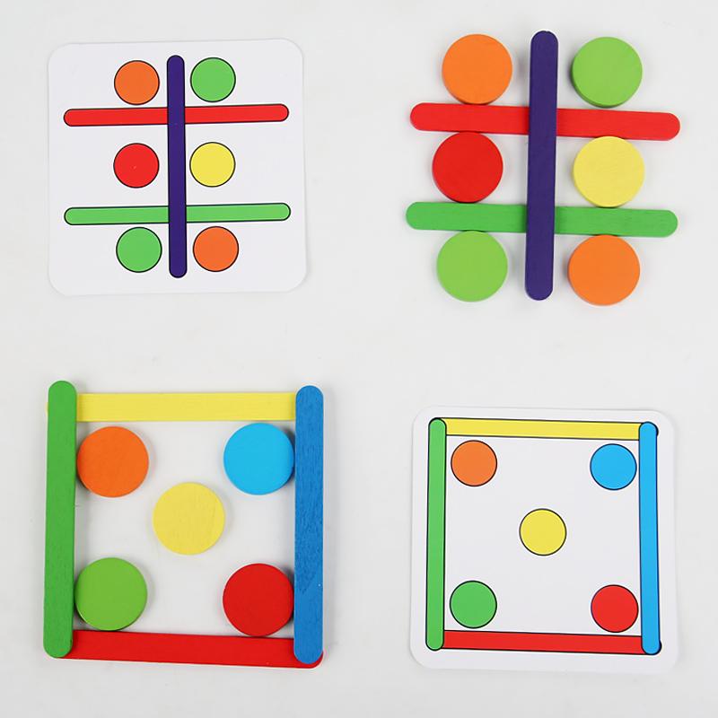 Children's Rainbow Stick Thinking Puzzle Montessori Wooden DIY Ice Cream Stick Puzzle Challenge Table Games Educational Toys