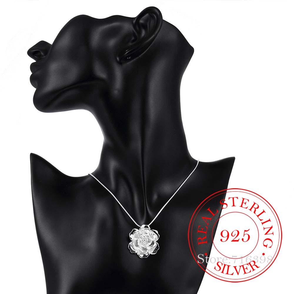 925 Sterling Silver Lotus Necklaces & Pendants for Women Elegant Flower Short Choker Necklace Sterling Silver Fine Jewelry Bijou
