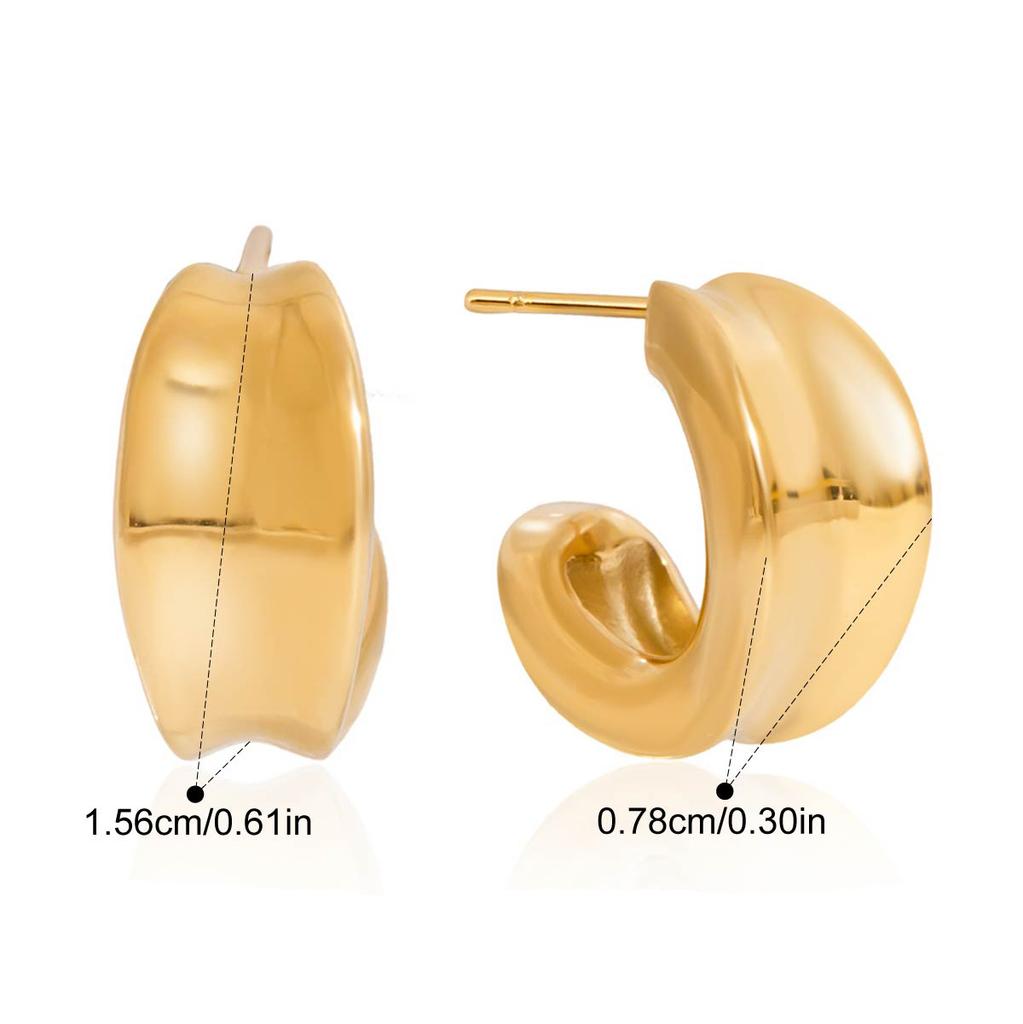 Yori Hot Style Stainless Steel Concave C Trendy Stud Hoop Earrings 18K Gold Waterproof Plated Versatile Daily Jewelry Bijoux