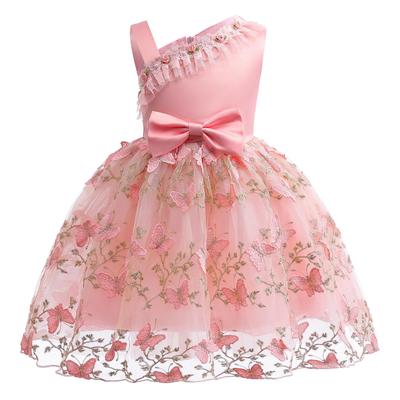 European & American Butterfly Embroidery Mesh Dress – Girls' Off-Shoulder Princess Style