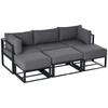 Garden Daybed, 6 Piece Outdoor Sectional Sofa Set, Aluminum Patio Conversation Furniture Set with Coffee Table, Footstool and Cushions, Grey