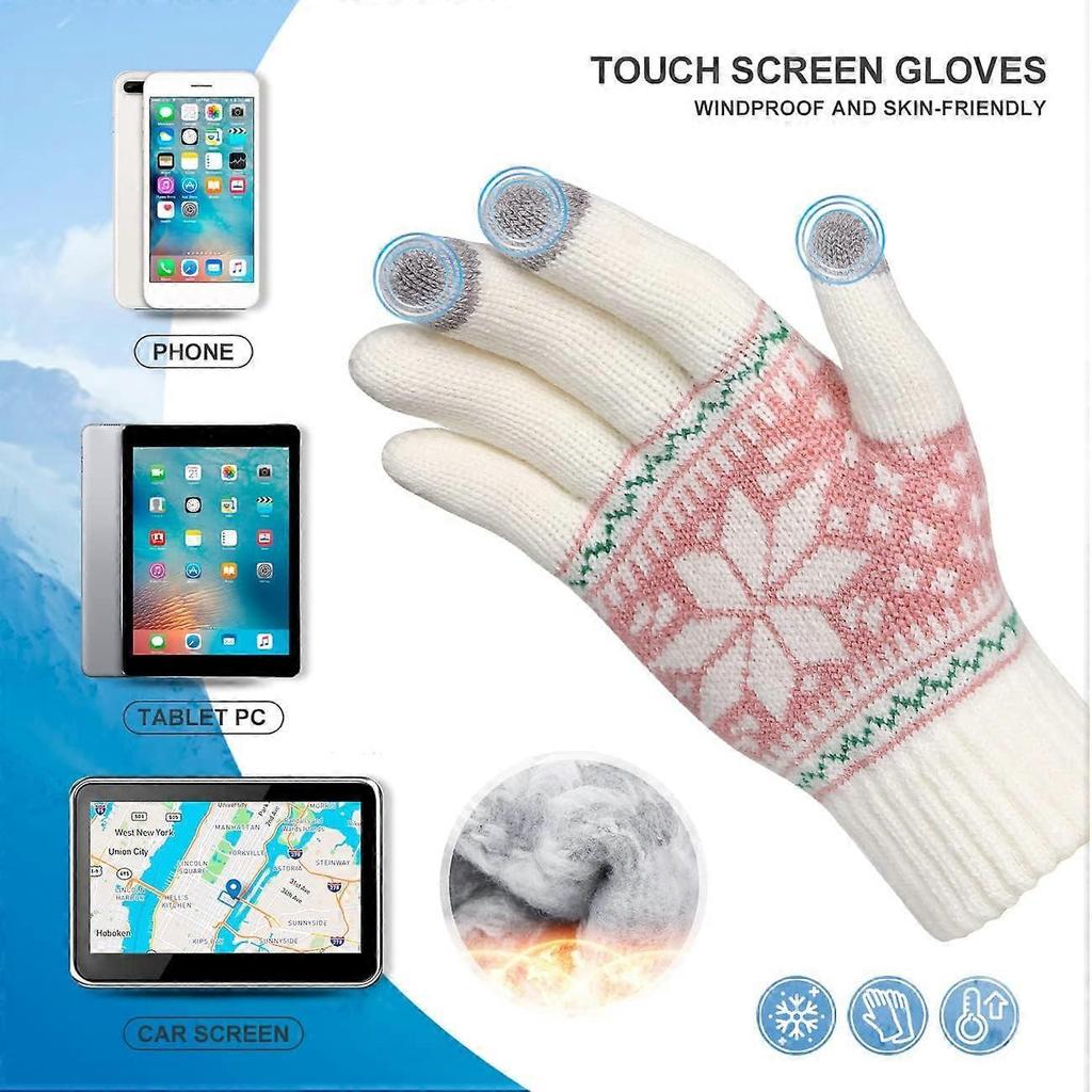 Winter Touch Screen Gloves Snow Flower Printing Keep Warm for Women and Men