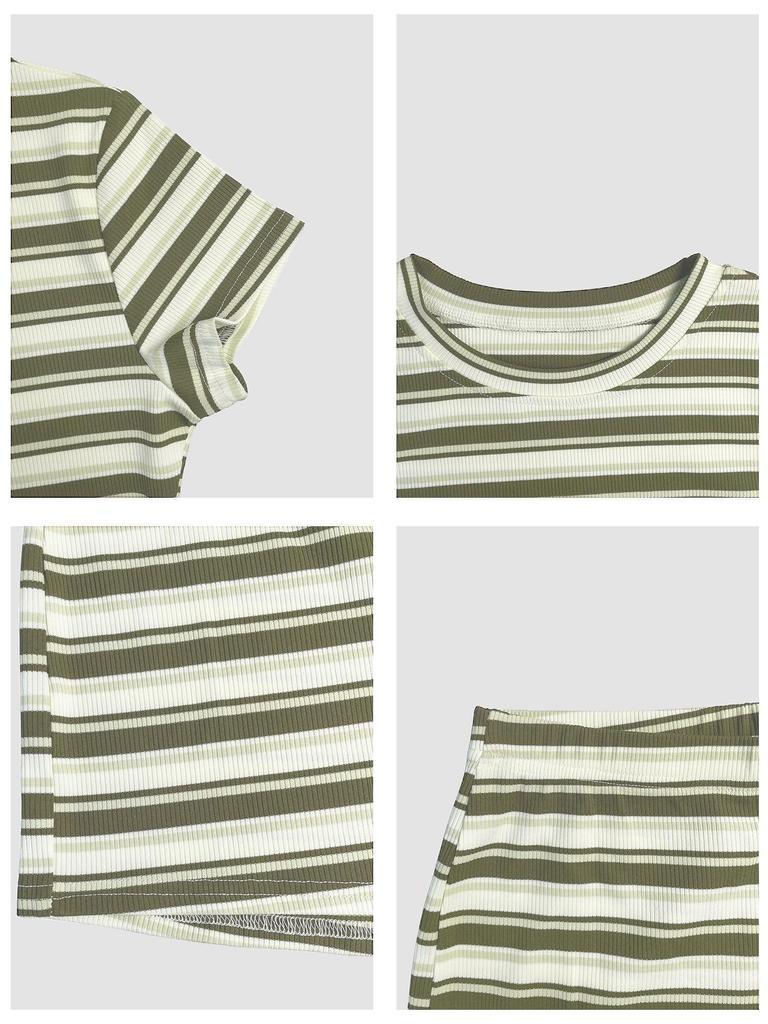 Completo Estivo a Strisce da Donna: T-shirt Sportiva e Pantaloncini