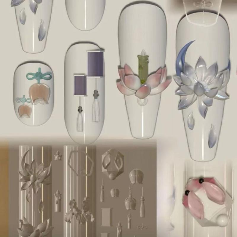 3D Silicone Nail Mold Relief Chinese Style Lotus & Tassel Design Manicure Templates