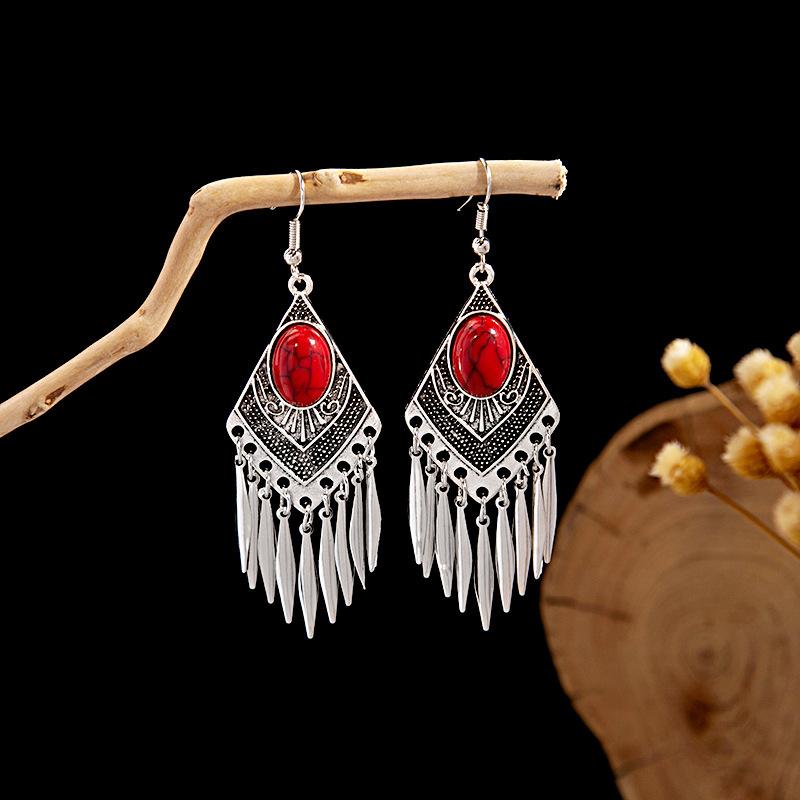 Europe, America, Bohemian Ethnic Style Stud Earrings, Long Fringed Metal Earrings, Fashion, Exotic Style Earrings Wholesale