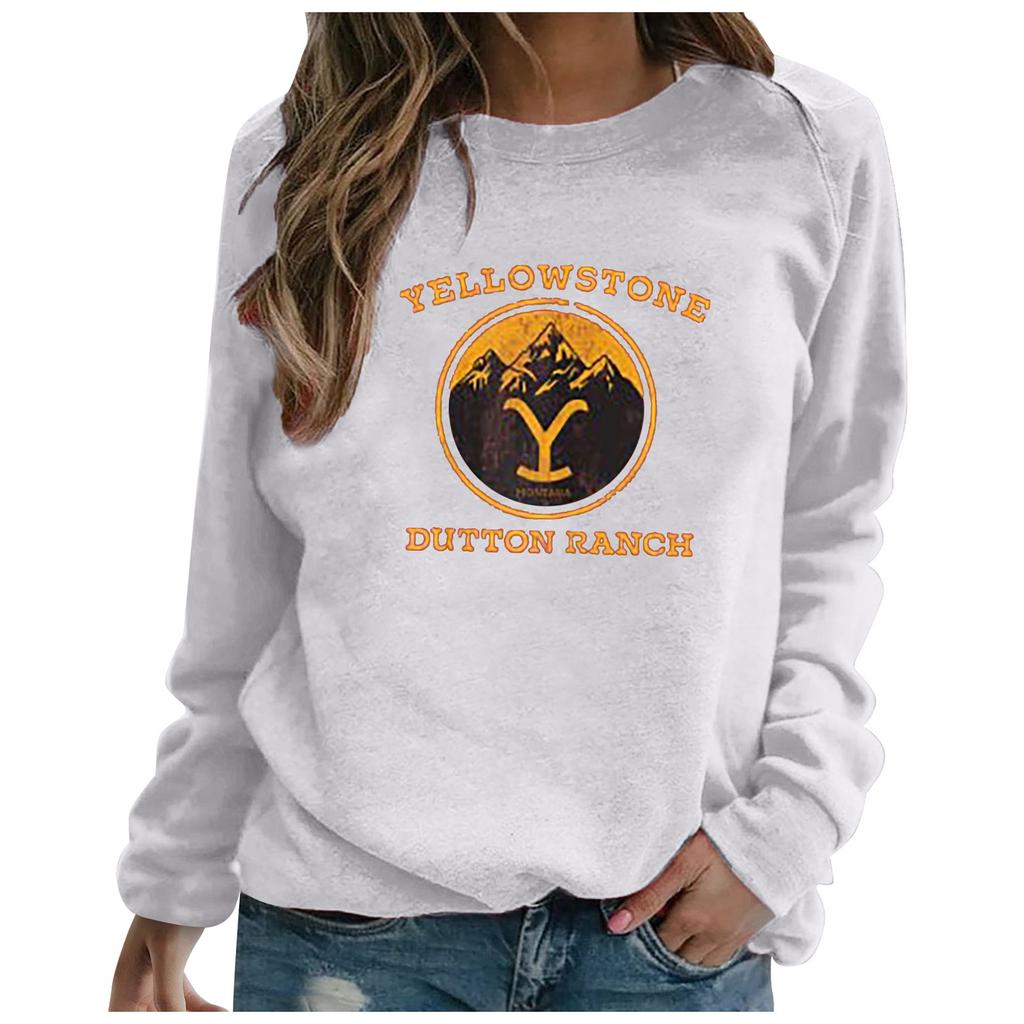 Women's Printed Round Neck Long Sleeve Pullover Casual Sweatshirt