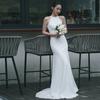 Neck-hanging Light Wedding Dress Bridal Door Dress White Satin Simple Fishtail Dress Skirt Trailing Tail Travel Photo Welcome Veil