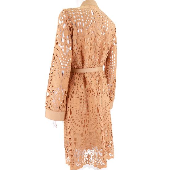 Shirt Dress Hollow Out Lace Spring Summer Slim-fitting Belted Dress for Daily Wear