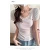 Pure Desire Sweet Spice Girl Blue Lace Bm Short-sleeved T-shirt Women's New Summer Slim and Thin Inner Top