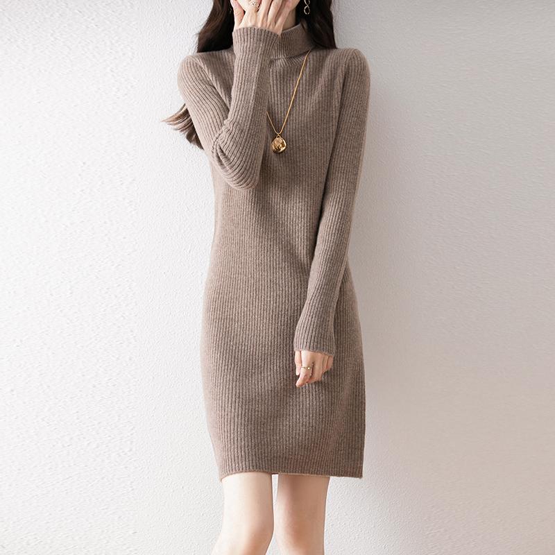 Women Sweater Dress 100% Wool MODERN NEW SAGA Turtleneck Knit Long Pullover Winter Jumpers Wool Long Dress Female