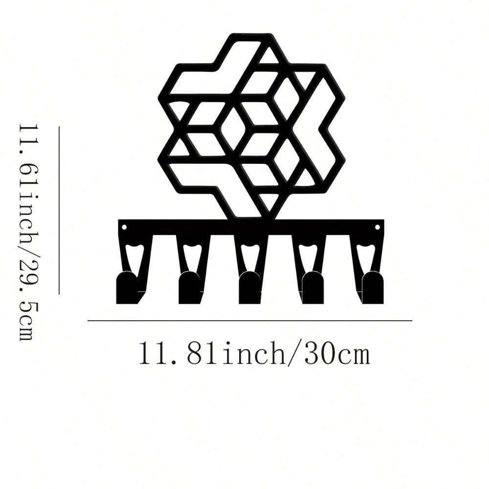 Metal Hexagon Wall Hook Rack 5 Hooks Key Holder Forged Iron Home Decor Gift 30x30