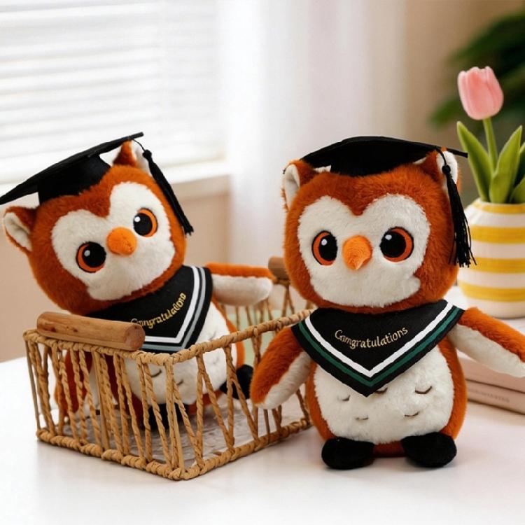 Plush Owl Toy with Doctor Hat Graduation Themed Accessory Unique Gift For Preschoolers Home Decoration