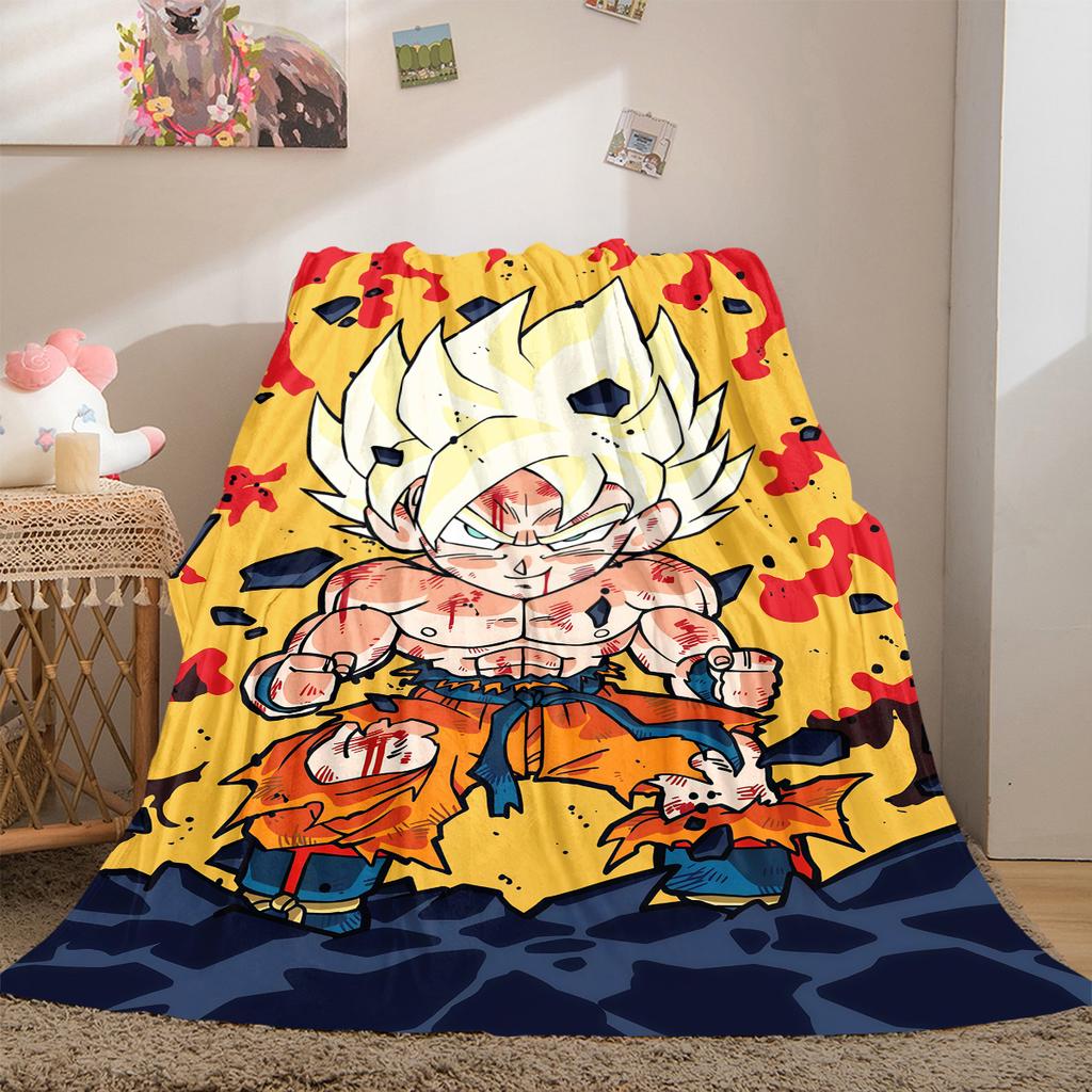 1PC Son Goku Print Flannel Blanket, High quality All Seasons, Home Decor, Warmth and Comfort, Perfect for Christmas Gifts