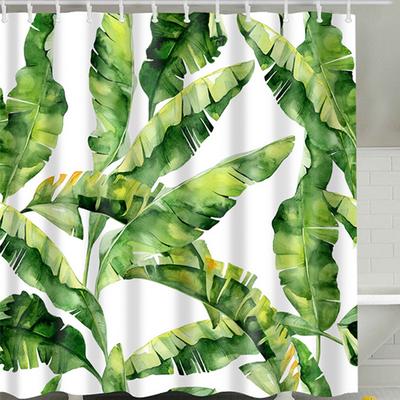 Green Tropical Plants Shower Curtains For Bathroom Banana Leaves