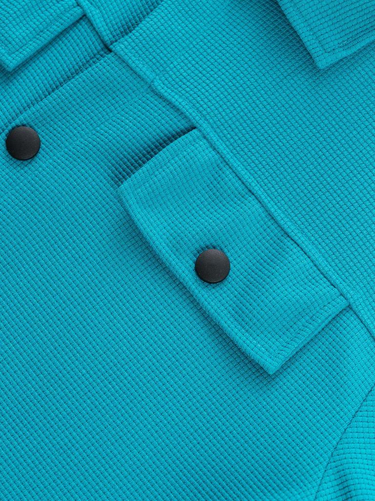 Men's Autumn Waffle Texture Solid Color Long Sleeve Jacket with Pocket