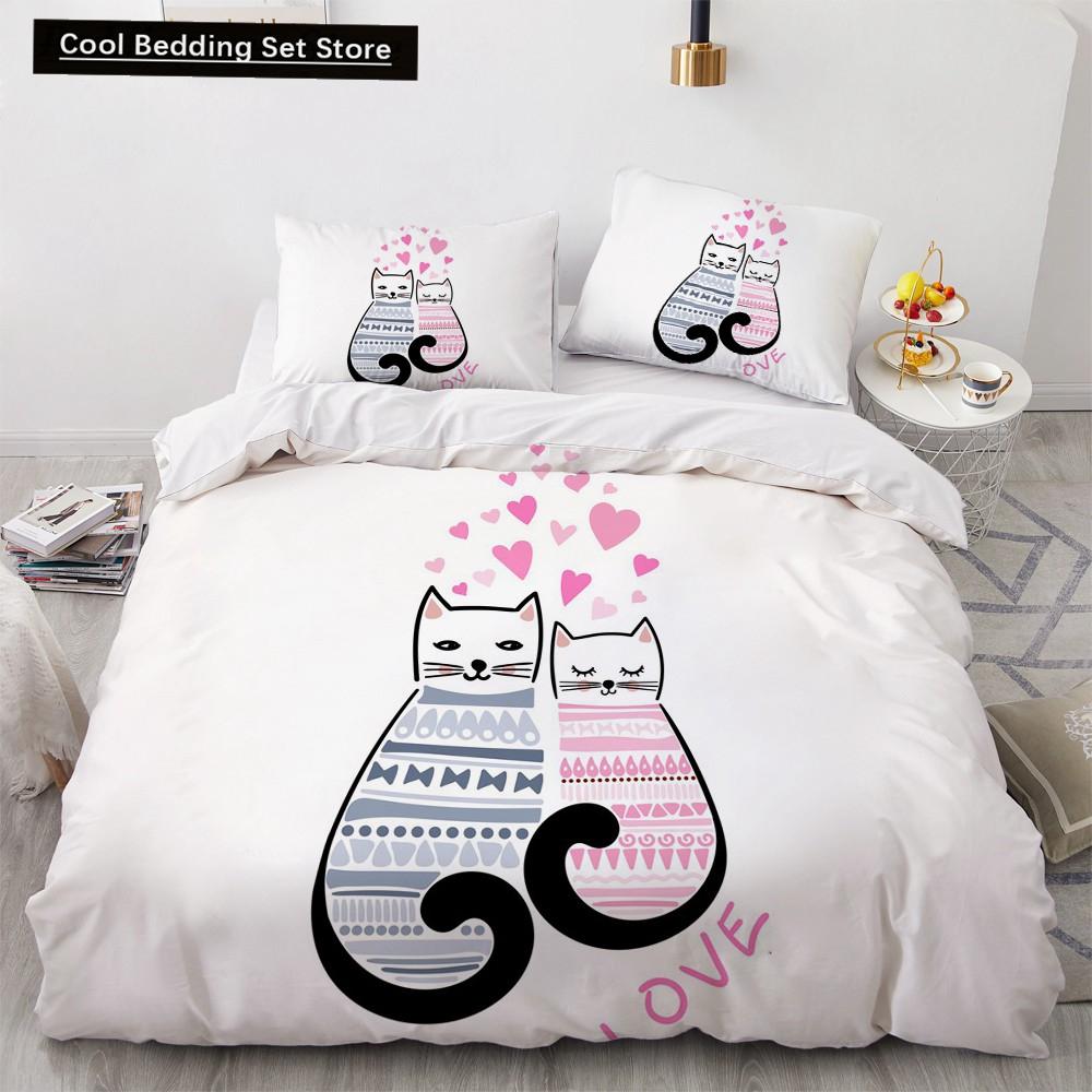 Dog Cat King Queen Duvet Cover Pet Kitty Puppy Bedding Set for Kids Teens Adults Lovely Animals Blue Soft 2/3pcs Quilt Cover