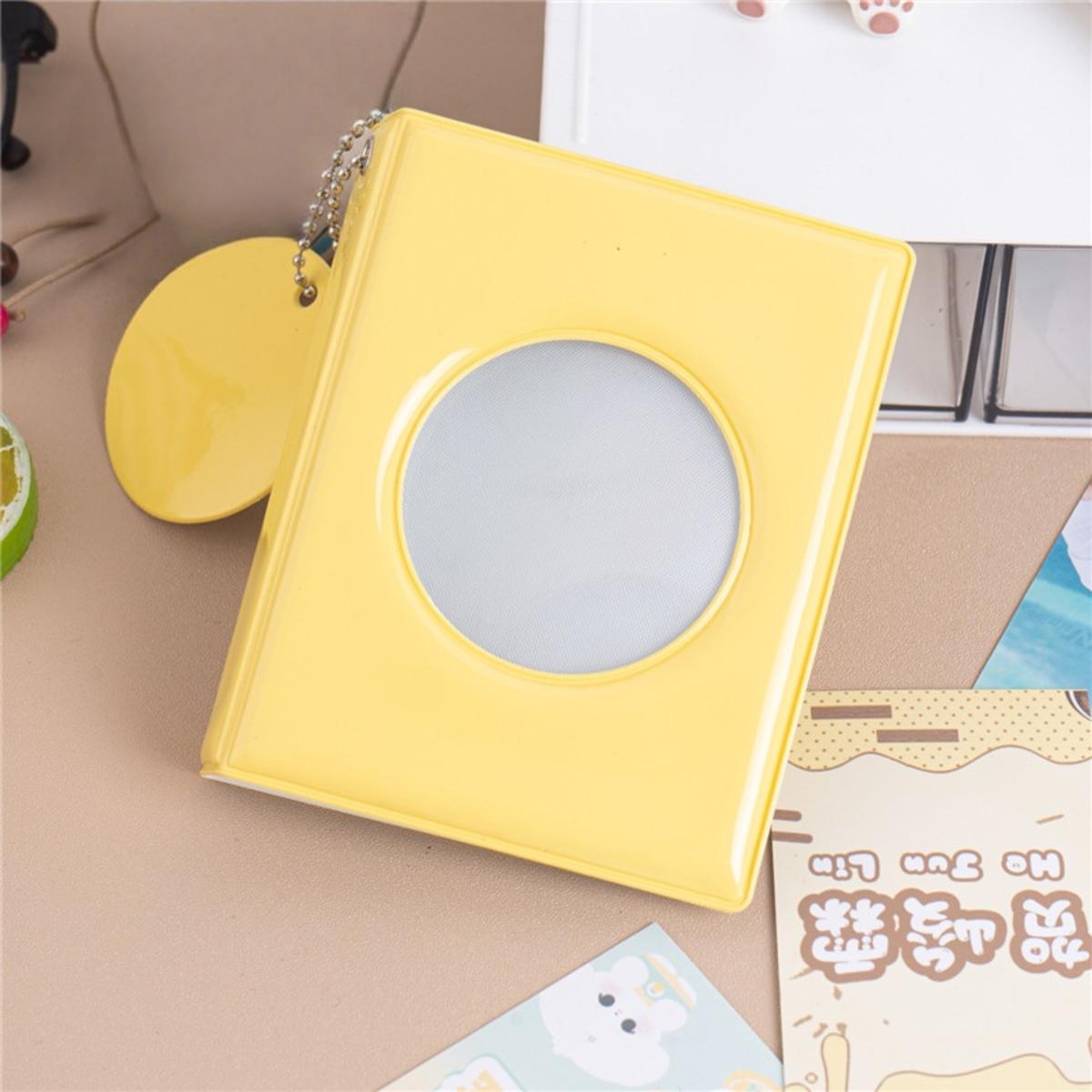 

1pc 3 Inch Cute Photocard Holder Circular Hollow Mirror Surface Photo Card Album Kpop Photocards Collector Book Mini Idol Pictures Storage Case one size жёлтый