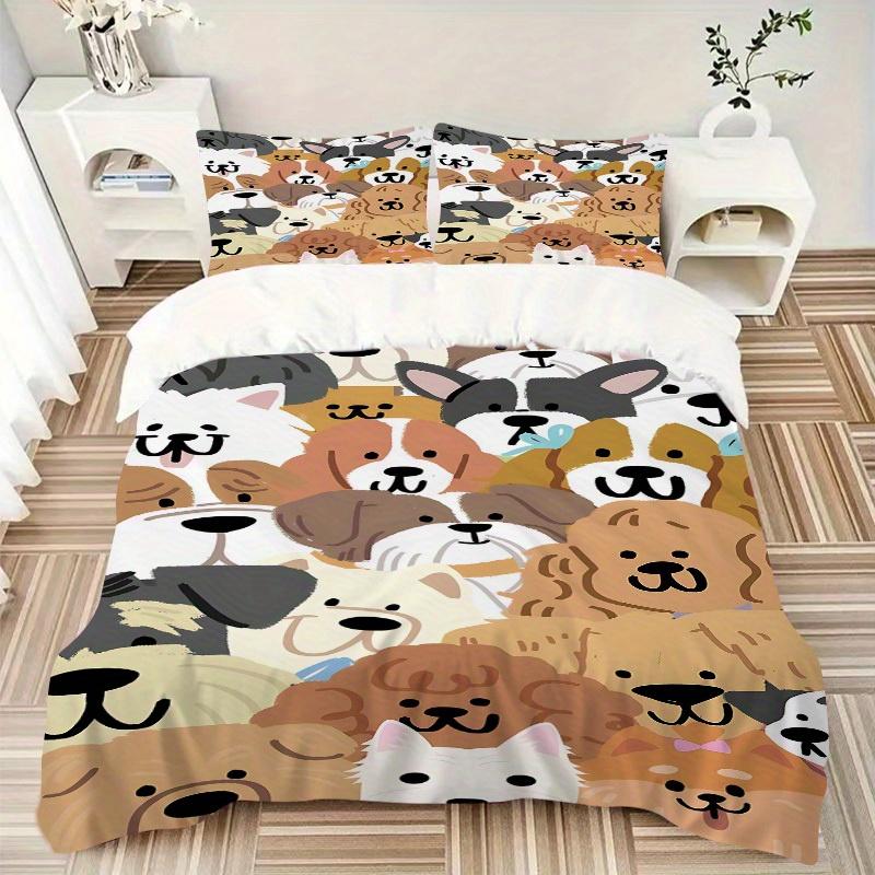 3pcs Set Dogs Puppies 1 Quilt Cover + 2 Pillowcases, All Seasons Bedroom Setting, Perfect for Home and Dorm Decor A197