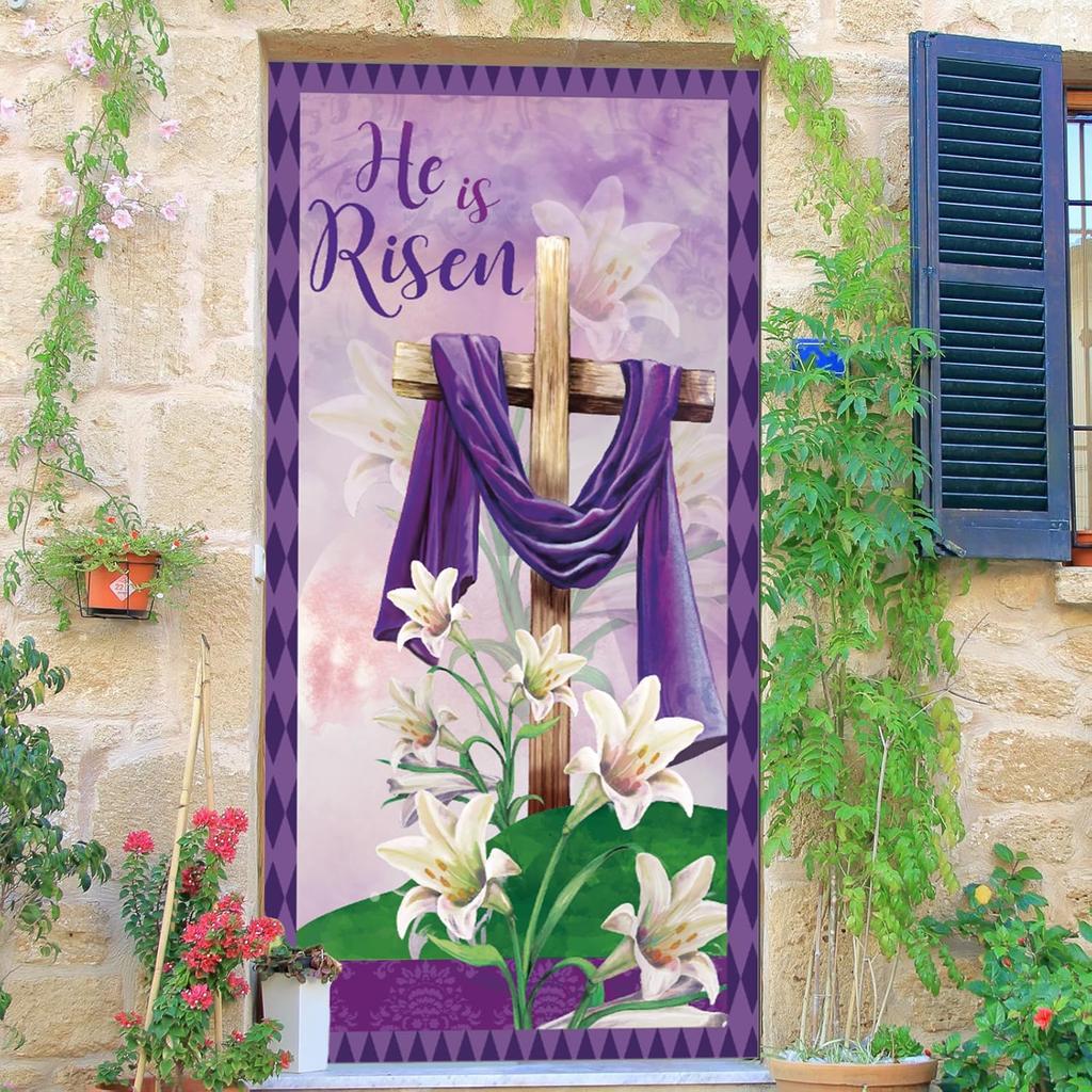 Húsvét Feltámadt ajtóborító Húsvéti Jézus-díszek Jézus Feltámadt Ajtó Banner Első veranda felirat Feltámadt beltéri kültéri díszek