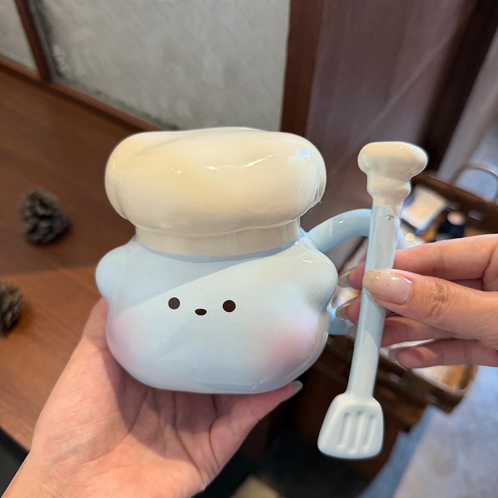 Chef Piggy Mug With Lid Spoon Bizarre Cup Ceramic Niche Drinking Cup For Girls' Birthday Gifts