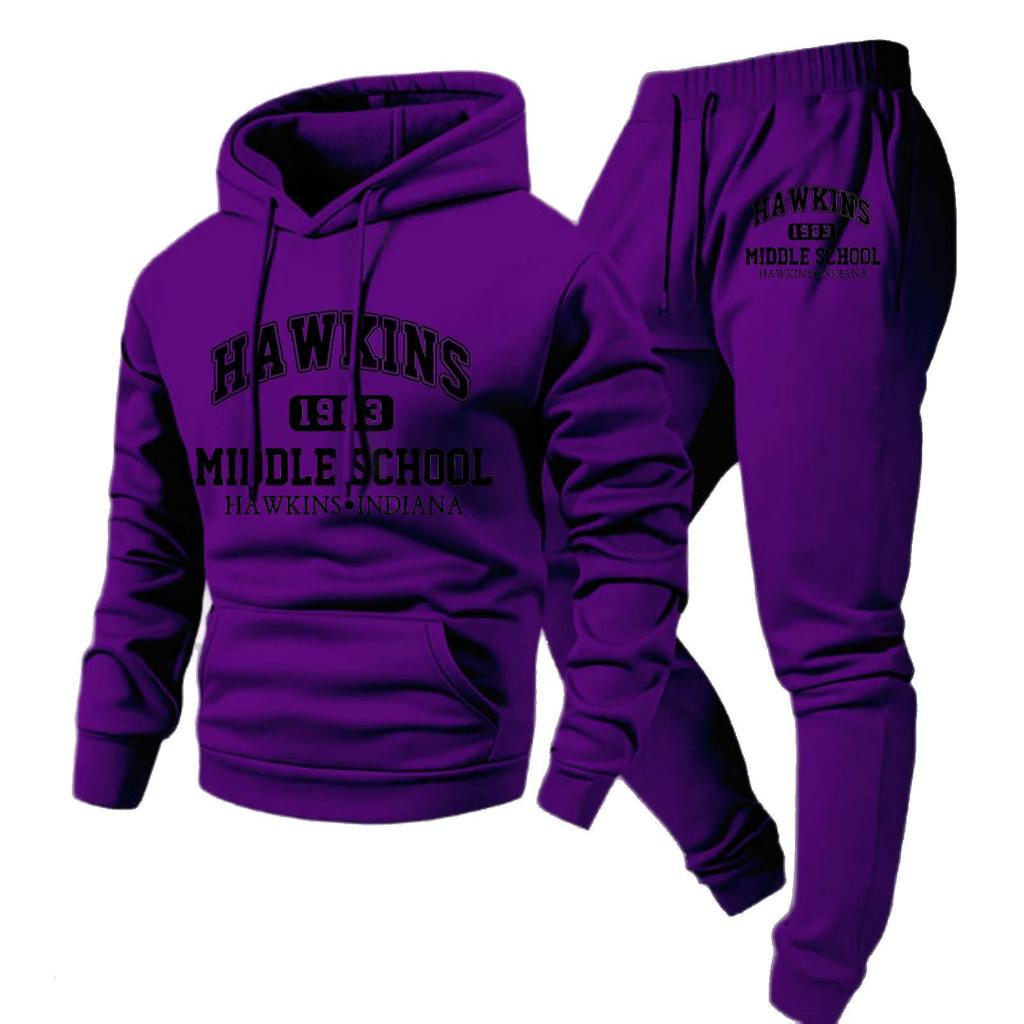 Pánská ležérní jednobarevná filmová a televizní periferní tištěná mikina s kapucí a dlouhým rukávem, pánská sportovní mikina a tepláky dvoudílný set