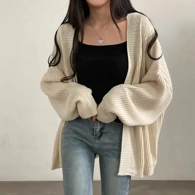 Autumn Women Sweater Knitting Basic FashionSolid  Cardigan Long Sleeve Loose Casual Grey Coat