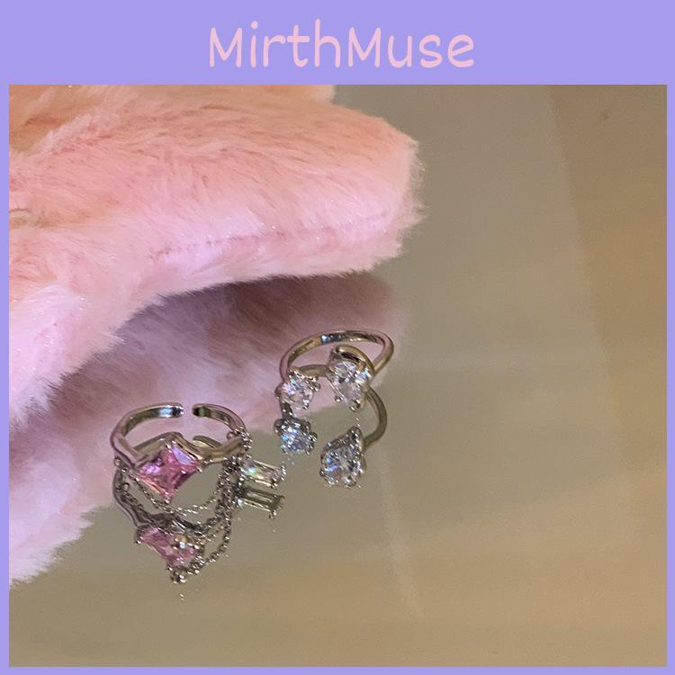 Elegant Korean Style Adjustable Geometric Pink Zirconia Ring For Women Fashion Accessory