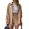 2024 Autumn Women's Two-Piece Set: Wrinkled Long Sleeve Shirt & High Waist Drawstring Shorts