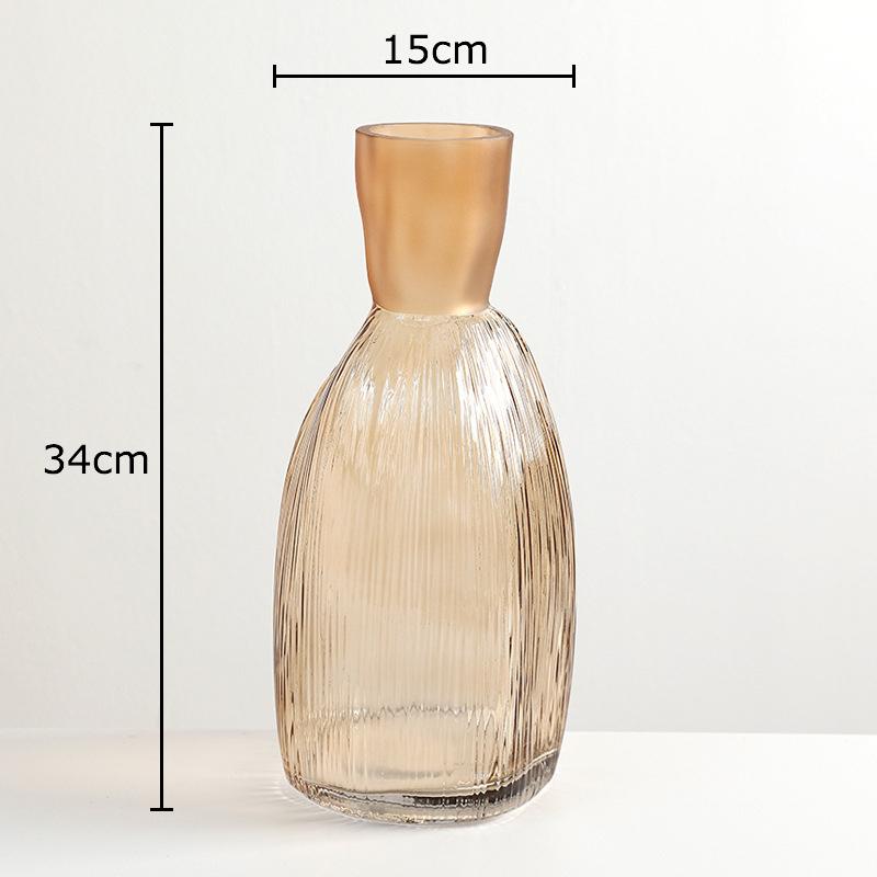 Gilded Transparent Glass Vase Wrinkled Texture Flower Pot Table Decoration Flowers Arrangement Floral Vases Room Aesthetic Decor