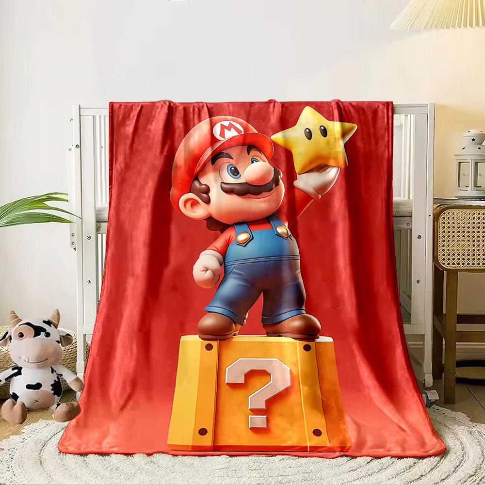 Cartoon character with a star atop a question-mark box, red background. for all seasons blanket lunch break throw gift 80cm x 120cm