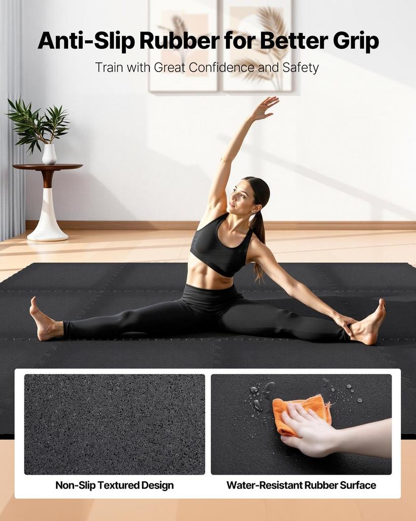 Puzzle Exercise Mat, 24 PCS Fitness Equipment Mats, 610 x 610 x 14 mm, High-Density EVA Foam Gym Mats Set, Interlocking Rubber Soft Tiles, Protective