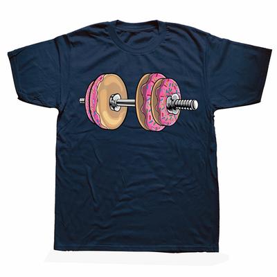 Donuts Dumbbell Funny Doughnut Lover Weightlifting T Shirts Tee Tops Round Neck Fashion Tshirt Clothing Casual Basic Tshirts