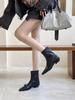 2025 Autumn and Winter New Pointed Thick Heel Short with Thin Temperament French Fashion Sexy Beauty Female Internet Celebrity Short Boots