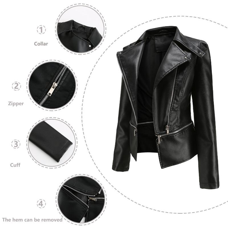 Damen Europäische Größe Neue Lederjacke Damen Saum Abnehmbar Frühling und Herbst Mantel Damen Mode Lässige Jacke