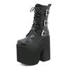 Fashion Big Size autumn Buckle Knight Boots New Ultra High Front Lace-up Thick Sole Side Zipper Boots Patent Leather Ankle Boot