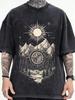 Men's Washed T Shirt Vintage Compass Summer Women Tee Oversize Novelty Vintage Punk Hip Hop Y2K Retro Gothic Y2K Grunge Harajuku
