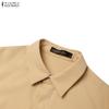 ZANZEA Women Casual Turn Down Collar Loose Long Sleeve Dress