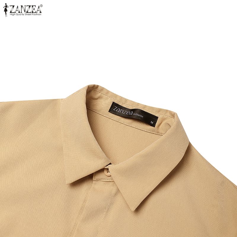 ZANZEA Women Casual Turn Down Collar Loose Long Sleeve Dress