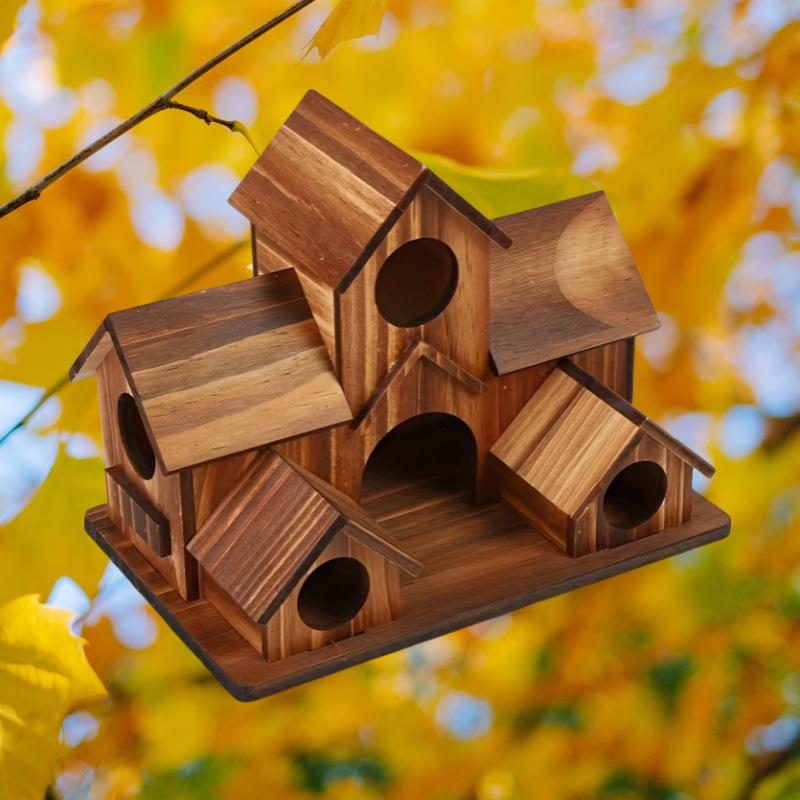 Wooden Villa-Style Birdhouse & Feeder Ornament