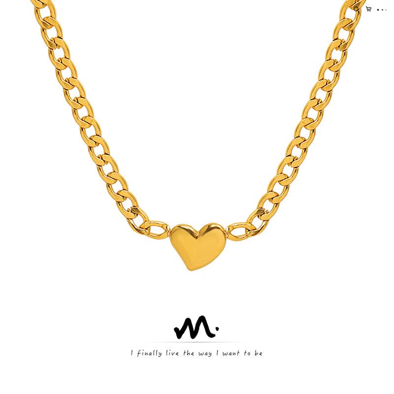 18K Gold Clavicle Chain Pendant Necklace - Trendy European & American Titanium Steel Jewelry for Women